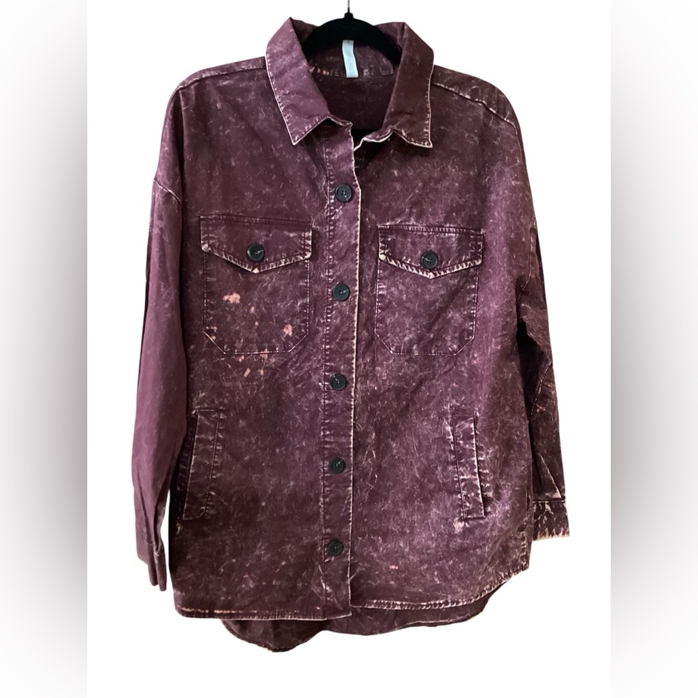 NWOT Zenana Outfitters Acid Washed Plum Button-Down Shirt Jacket Grunge